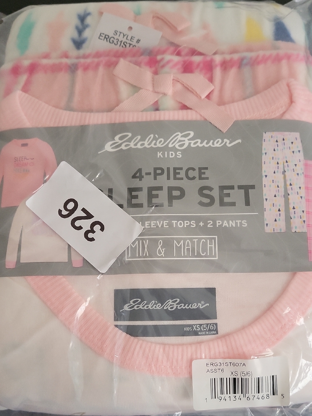 Eddie Bauer Kids Pink & White 4-Piece Sleep Set